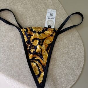 Versace Black & Gold Baroque Thong Bikini Bottom